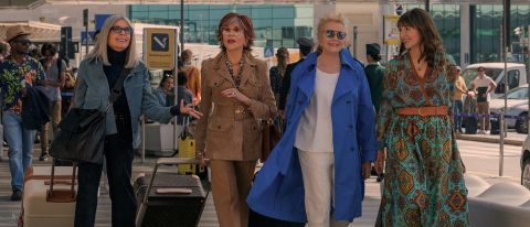From left to right: Diane Keaton, Jane Fonda, Candice Bergen and Mary Steenburgen walking through a train station in Book Club: The Next Chapter.